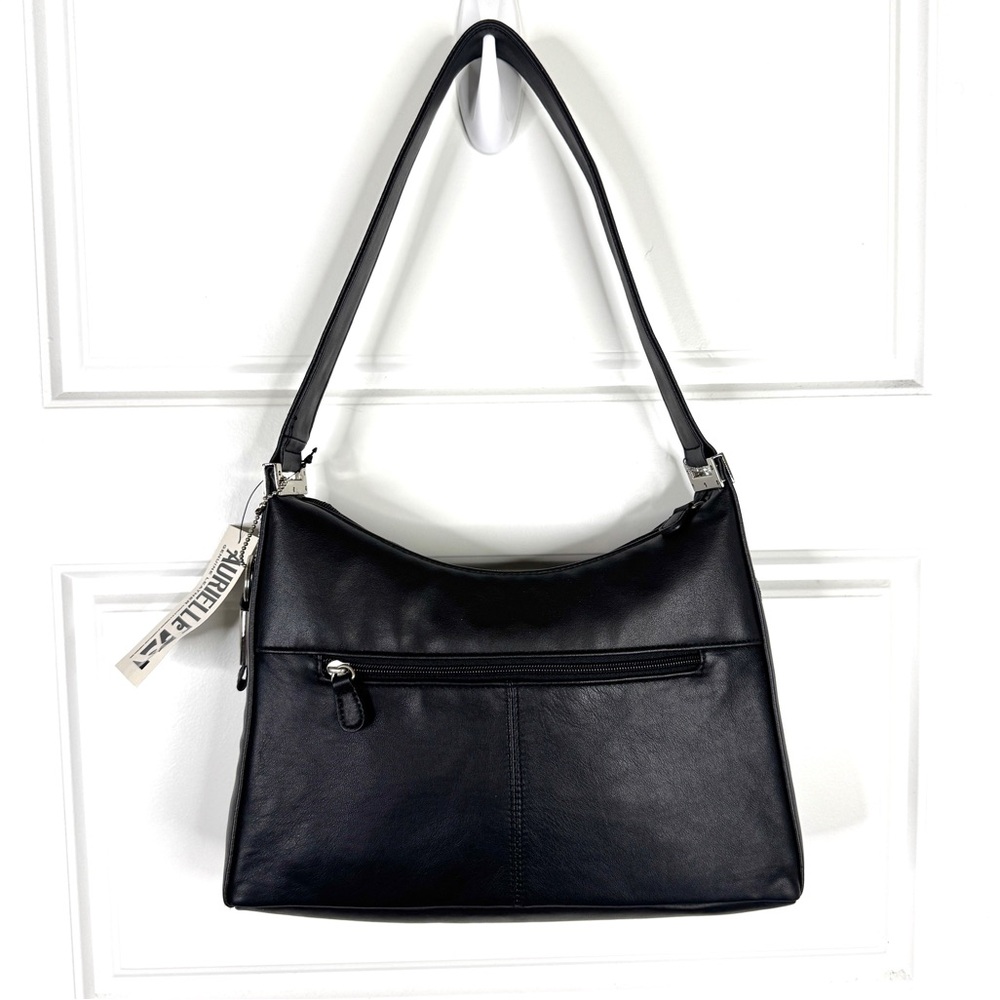 AURIELLE Leather Hobo Shoulder Bag Purse NEW Black With Coin Card Wallet